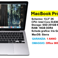 MacBook Pro 13 Retina SSD 251GB Ram 16GB i5 6°