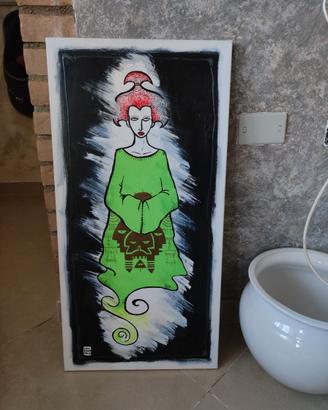 Dipinto Naif donna su tela
