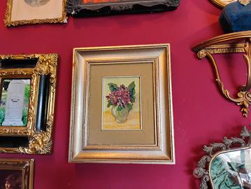 Cornice Vintage legno massello mecca fiori viola