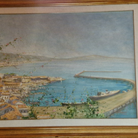 Quadro pittore Valeriani veduta porto Salerno 1982