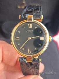 Must de Cartier Vendôme Vermeil, black dial, 30mm