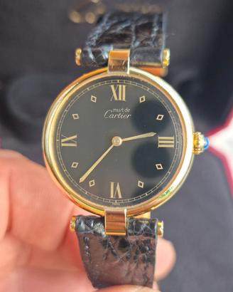 Must de Cartier Vendôme Vermeil, black dial, 30mm