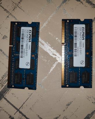 N.2 banchi RAM 2gb DDR3 per laptop