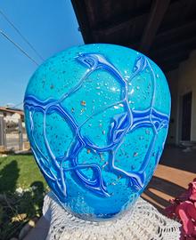 Vaso Vetro Murano Foglia Argento e Colature 