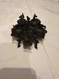 Scatola KumKum indiana antica in ottone e rame