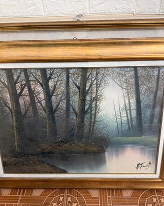 Quadro olio su tela “Tramonto nel bosco” 50x70