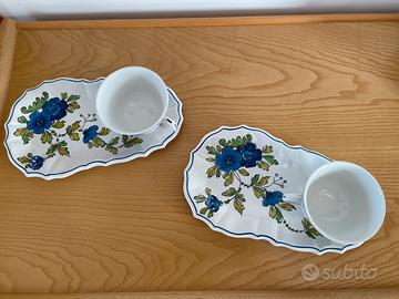 Coppia Set Merenda a Fiori Blu - Tazze e Piatti