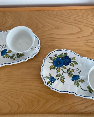 Coppia Set Merenda a Fiori Blu - Tazze e Piatti