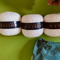 Set merletti, tessuto e gomitoli cotone 