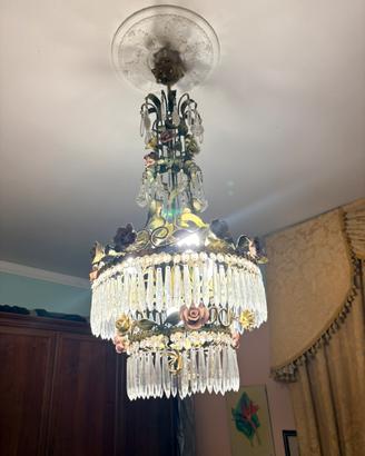 Lampadario vitage a mongolfiera, cristalli/ceramic