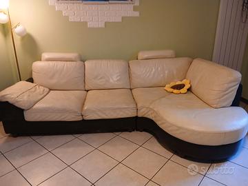 DIVANI PELLE BIANCO E MARRONE CON CHAISE LONGUE