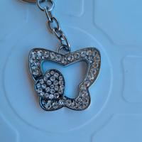 Portachiavi Farfalla Strass Argento Ciondolo Cuore
