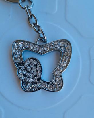 Portachiavi Farfalla Strass Argento Ciondolo Cuore