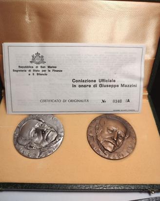 SAN MARINO Dittico Medaglie GIUSEPPE MAZZINI - Arg