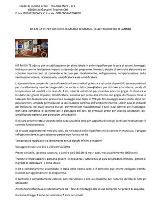 kit per stagionatura in genere in celle o cantine