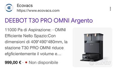 Robot aspira/lava con base EcovacsT30 PRO Omni