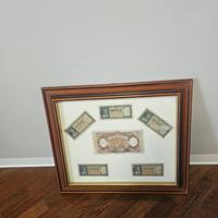 Quadro vintage con 6 banconote originali in Lire i