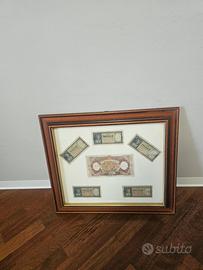 Quadro vintage con 6 banconote originali in Lire i