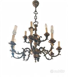 LAMPADARIO VINTAGE 12BRACCIA BRONZO D'EPOCA