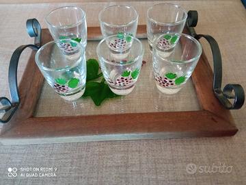 Set vintage 6 bicchierini liquore con vassoio 