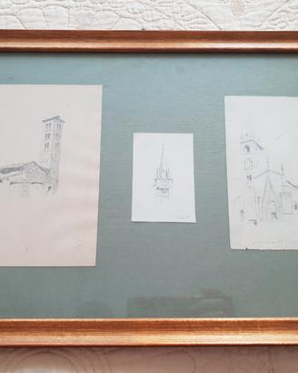 Cornice con 3 disegni di torri