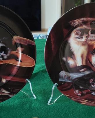 Coppia piatti GATTI porcell. ingl. KITTENS cm.26