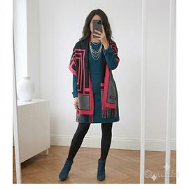 Sciarpa Maxi Donna Nero Rosso e Grigio