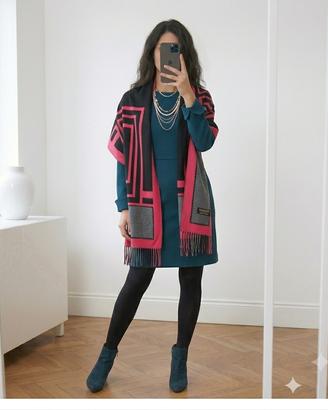 Sciarpa Maxi Donna Nero Rosso e Grigio