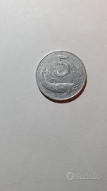 Moneta lire 5 delfino anno 1952