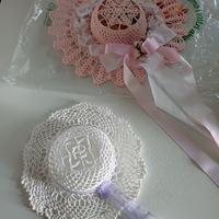 2 fiocchi della nascita, Rosa e bianco/lilla