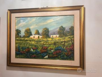 Paesaggio con casale e campo fiorito