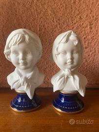 Coppia di Busti in Porcellana Bisquit Capodimonte