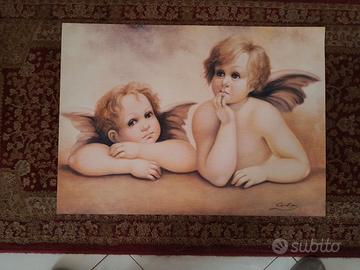 Stampa Artigianale anni 70 Angioletti Cartone Tela