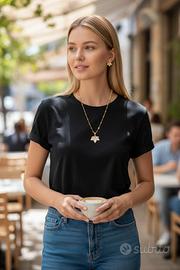 Set orecchini e collana foglia dorata con zirconi