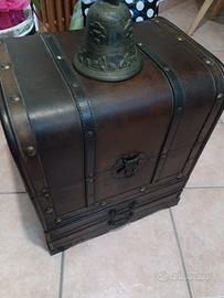 Baule scrigno vintage+campanello bronzo arredo tav