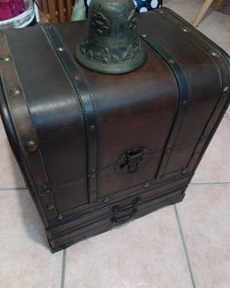 Baule scrigno vintage+campanello bronzo arredo tav