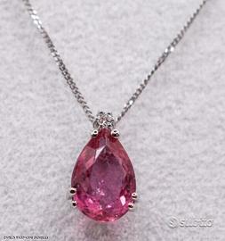 COLLANA ORO 18kt. DIAMANTE E GOCCIA TORMALINA ROSA