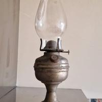 Lampada ad olio vintage in ottone e vetro soffiato