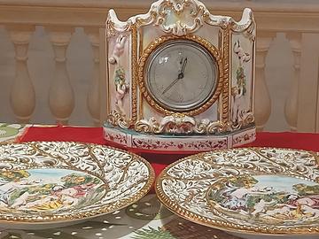 Orologio + piatti in ceramica decorata oro zecchin