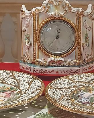 Orologio + piatti in ceramica decorata oro zecchin