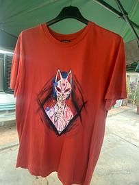 T-Shirt Rossa conStampa ArtisticaMaschera Kitsune