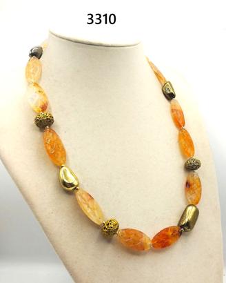 Collana AGATA incisa a mano e ottone  filigrana