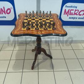 TAVOLINO SCACCHIERA LACCATO SCACCHI METALLO