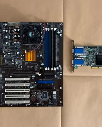 Scheda madre ECS K7S5A+Athlon XP 2000+RAM+Matrox