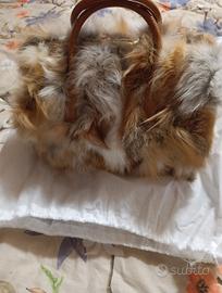 borsa in pelle e pelliccia volpe
