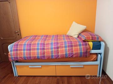 Letto singolo con  letto  estraibile +2 cassetti