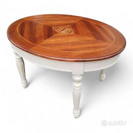 Tavolo ovale allungabile intarsiato in noce con ba