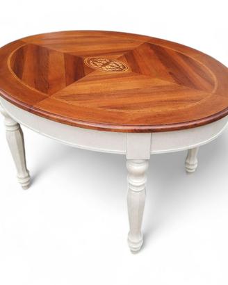 Tavolo ovale allungabile intarsiato in noce con ba