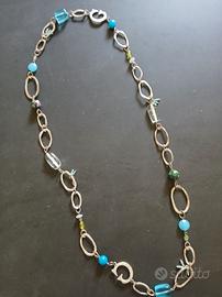 Lunga collana Guess argento turchese