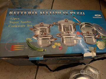 Set Batteria di Pentole in Acciaio Inox 12 Pezzi